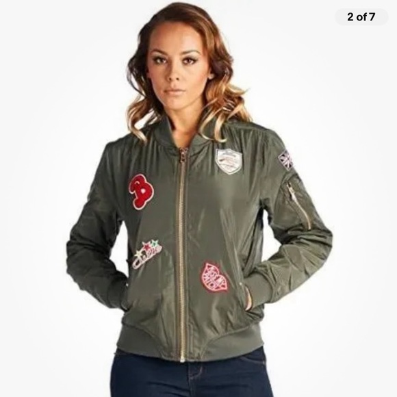 Ci Sono Olive Green Patches Women's Flight Bomber Jacket Size Medium - Picture 12 of 12